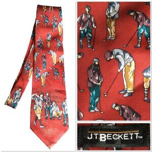 Vintage JT Beckett Mens Silk Neck Tie Golf Golfer Made in USA